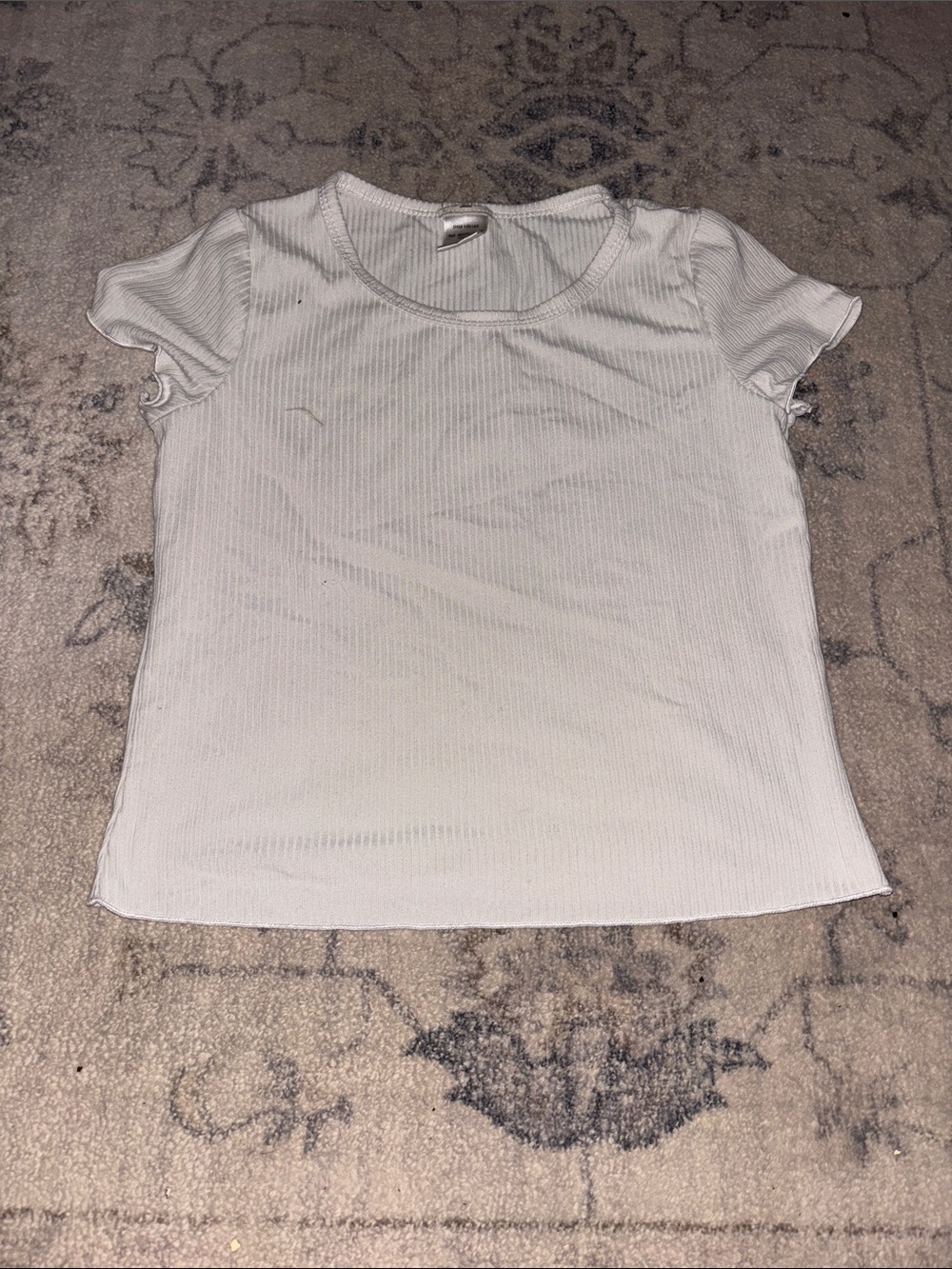 White Ribbed Short Sleeve Women's Top